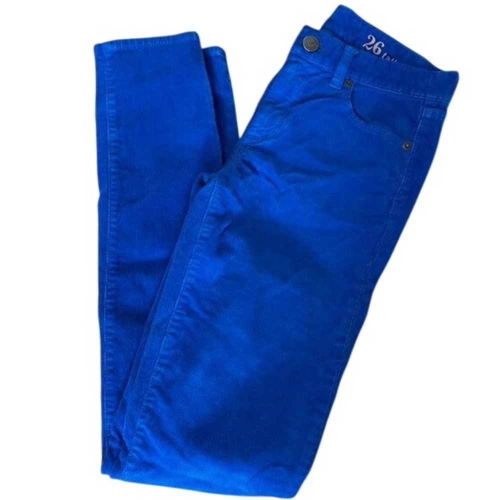 J. Crew Women's Midrise Toothpick Corduroy Royal Blue Stretch Pants 26‎ Tall